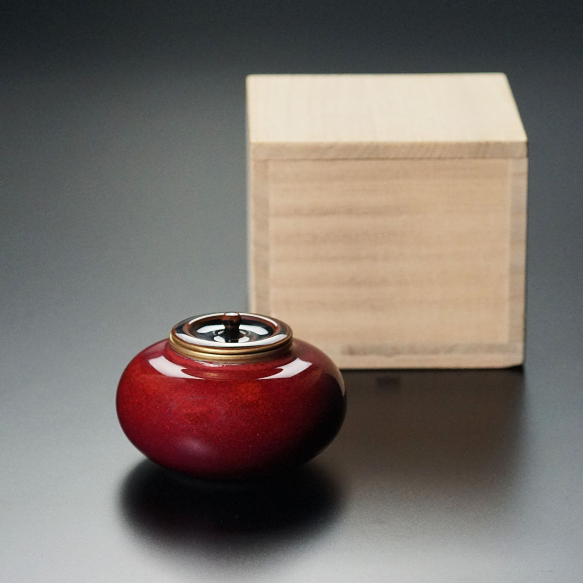 【有田焼】茜辰砂茶入『塾柿』