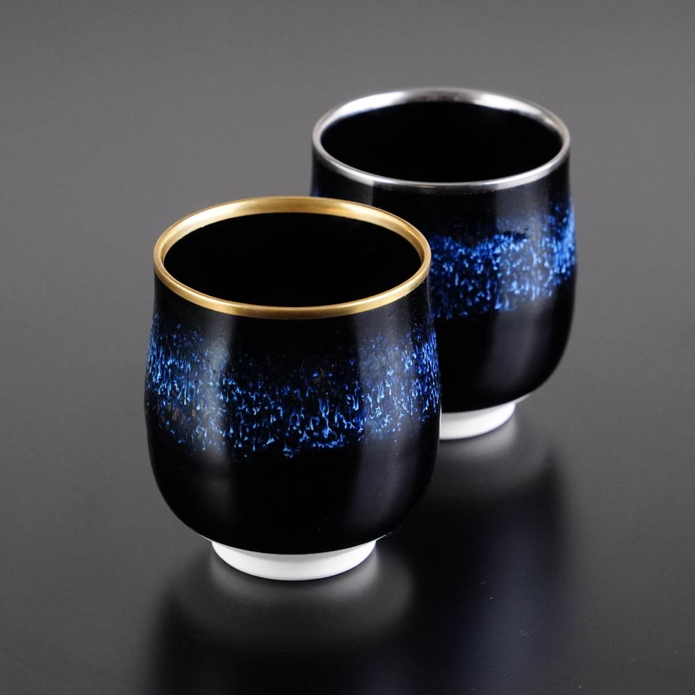 本金・白金の永久なる輝き【有田焼】夫婦湯呑 青き明星 陽光 月光