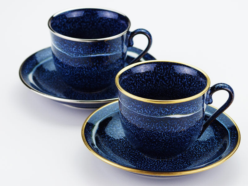 ペアコーヒーカップ 本金彩・本白金彩 "星天"