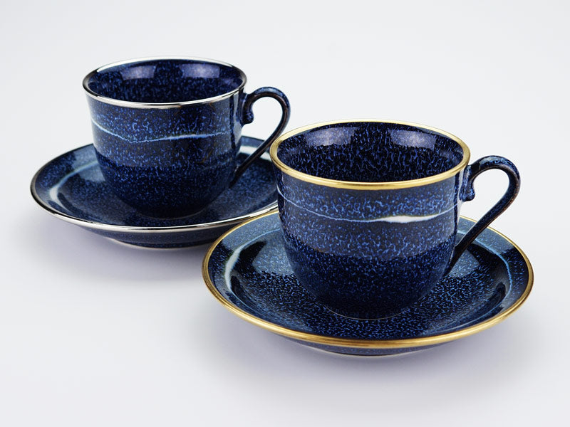 ペアコーヒーカップ 本金彩・本白金彩 "星天"