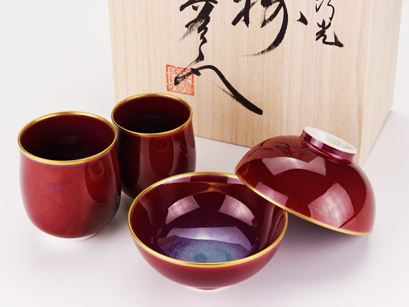 【有田焼】睦揃(夫婦茶碗セット) 燿変辰砂 "花乃光"
