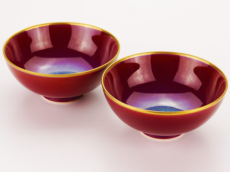 【有田焼】睦揃(夫婦茶碗セット) 燿変辰砂 "花乃光"