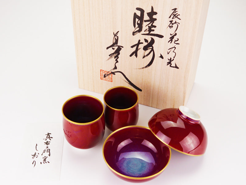 【有田焼】睦揃(夫婦茶碗セット) 燿変辰砂 "花乃光"