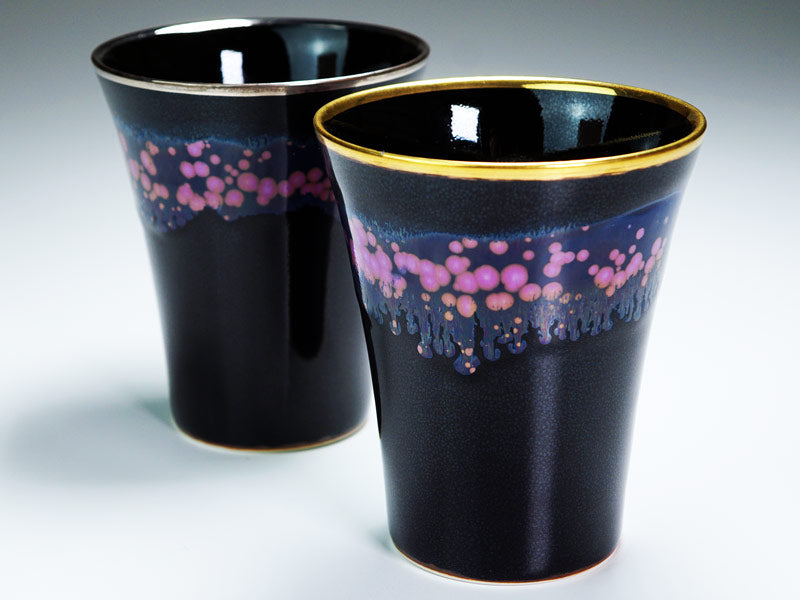 【有田焼】ペア焼酎グラス 本金彩・本白金彩 "明星桜"