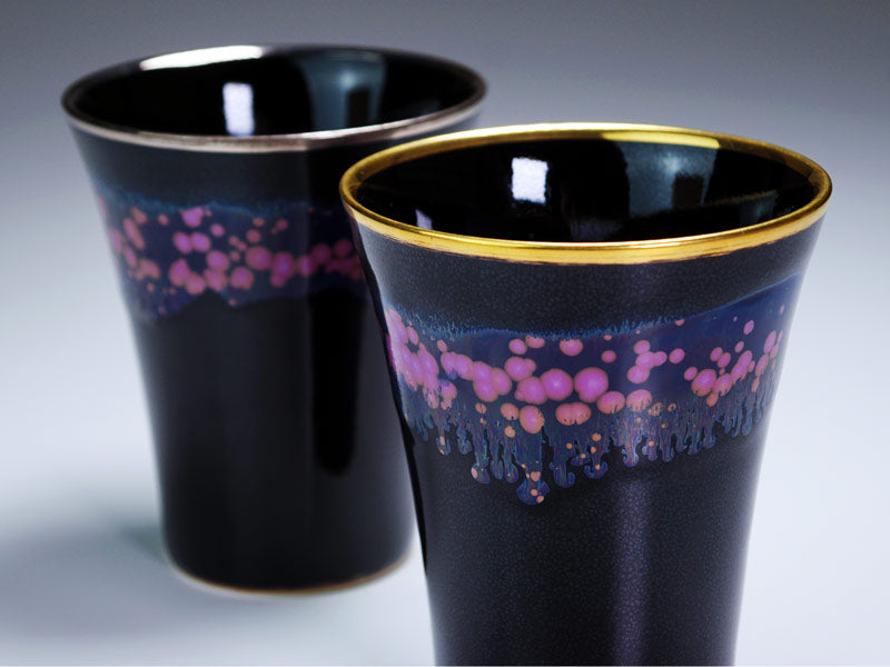 【有田焼】ペア焼酎グラス 本金彩・本白金彩 "明星桜"