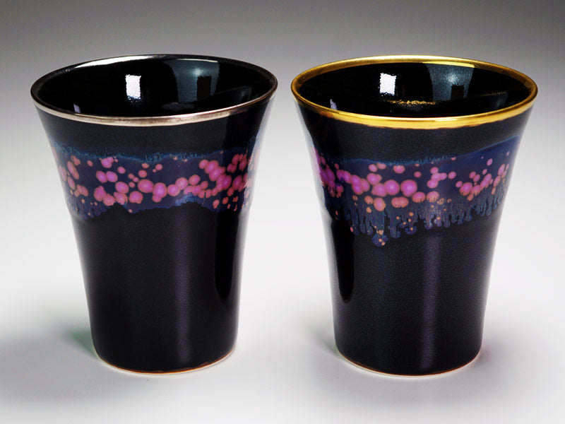 【有田焼】ペア焼酎グラス 本金彩・本白金彩 "明星桜"