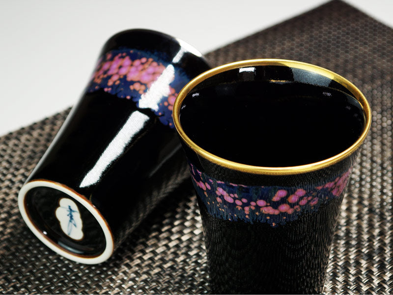 【有田焼】ペア焼酎グラス 本金彩・本白金彩 "明星桜"