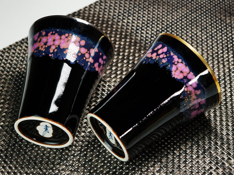 【有田焼】ペア焼酎グラス 本金彩・本白金彩 "明星桜"