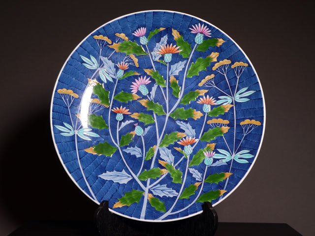【有田焼】飾り絵皿(大)染錦薊図