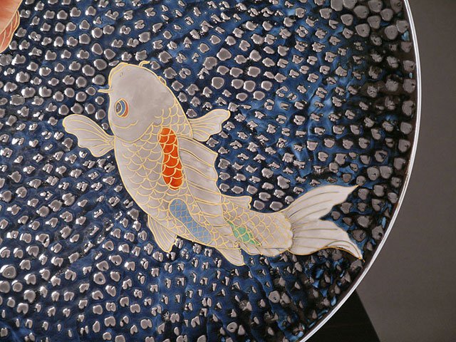 【有田焼】飾り絵皿(大)天目金彩鯉図