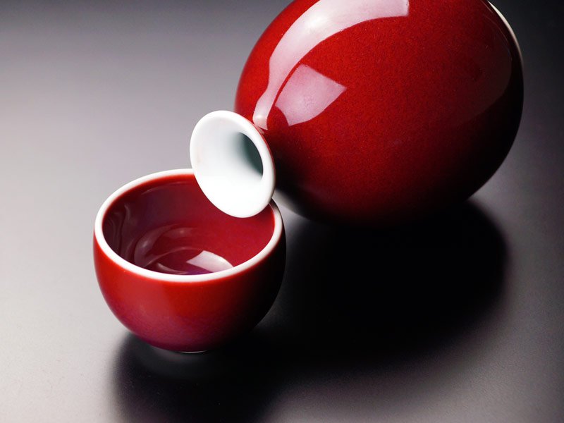 赤き宝玉の酒器セット 燿変辰砂
