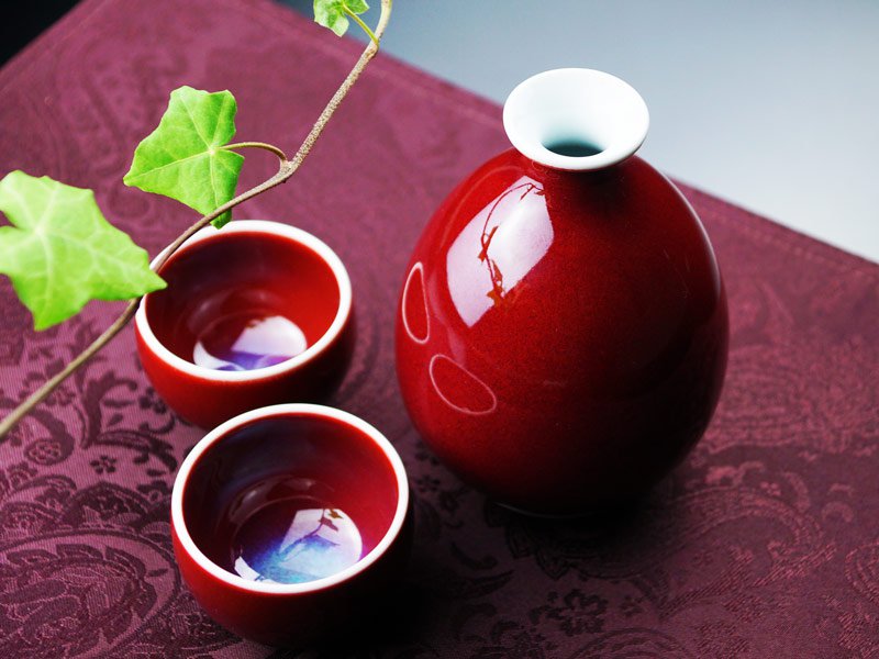 赤き宝玉の酒器セット 燿変辰砂