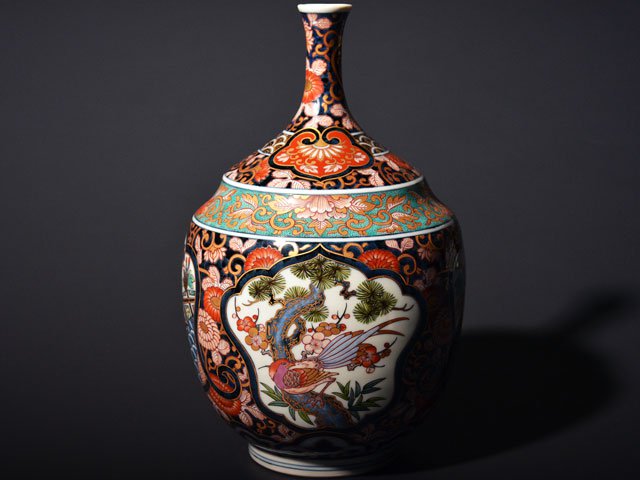 【献上手古伊万里焼】花瓶 染錦本金鶉図