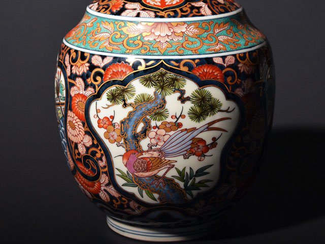 【献上手古伊万里焼】花瓶 染錦本金鶉図