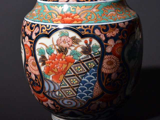 【献上手古伊万里焼】花瓶 染錦本金鶉図