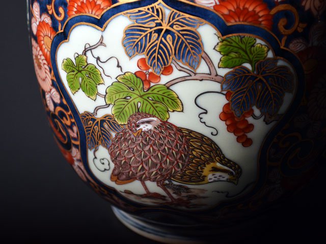 【献上手古伊万里焼】花瓶 染錦本金鶉図