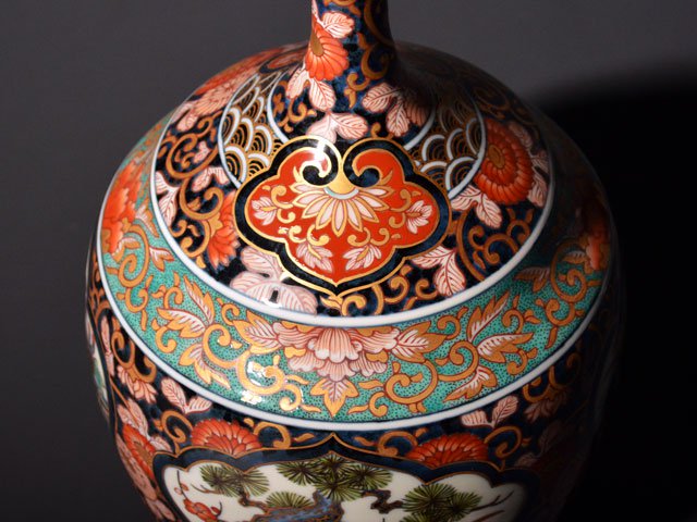 【献上手古伊万里焼】花瓶 染錦本金鶉図