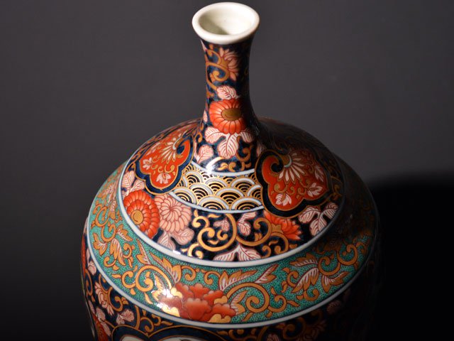 【献上手古伊万里焼】花瓶 染錦本金鶉図