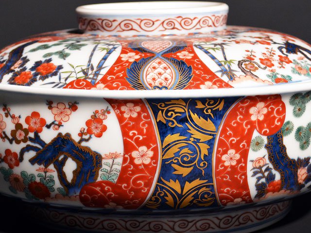【献上手古伊万里焼】特大蒸し器 染錦本金松竹梅