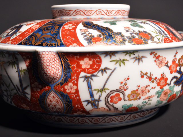 【献上手古伊万里焼】特大蒸し器 染錦本金松竹梅