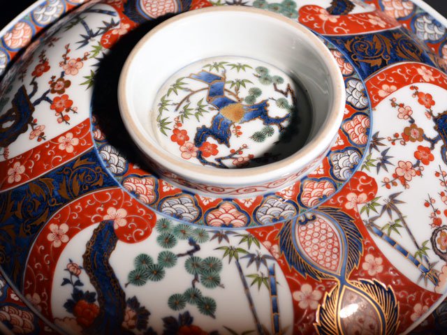 【献上手古伊万里焼】特大蒸し器 染錦本金松竹梅