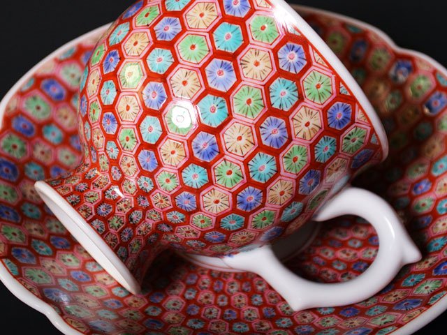 【有田焼】コーヒーカップ 色絵極細地紋