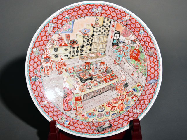 【有田焼】飾絵皿(大)色絵兎図