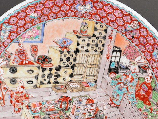 【有田焼】飾絵皿(大)色絵兎図