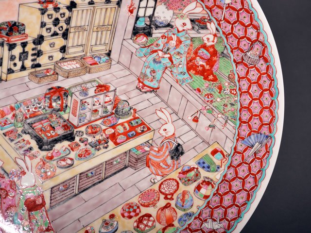 【有田焼】飾絵皿(大)色絵兎図