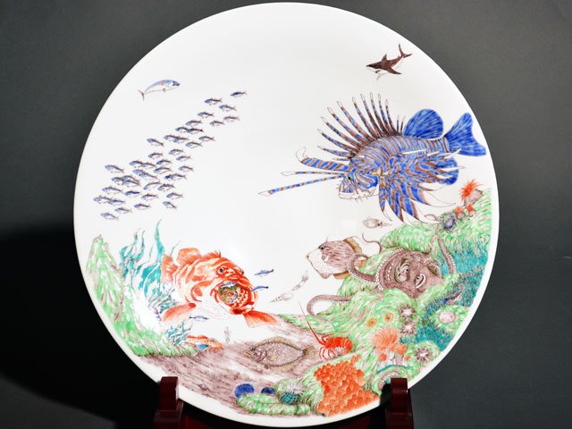 【有田焼】飾絵皿(大)色絵魚紋