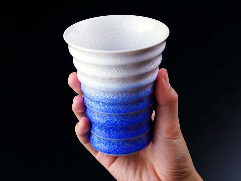 【有田焼】段付焼酎グラス 藍染水滴