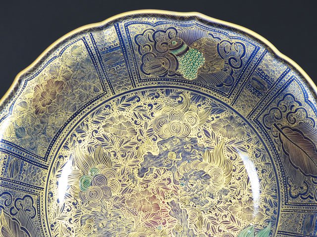 【有田焼】飾り絵皿 釉裏金彩獅子図