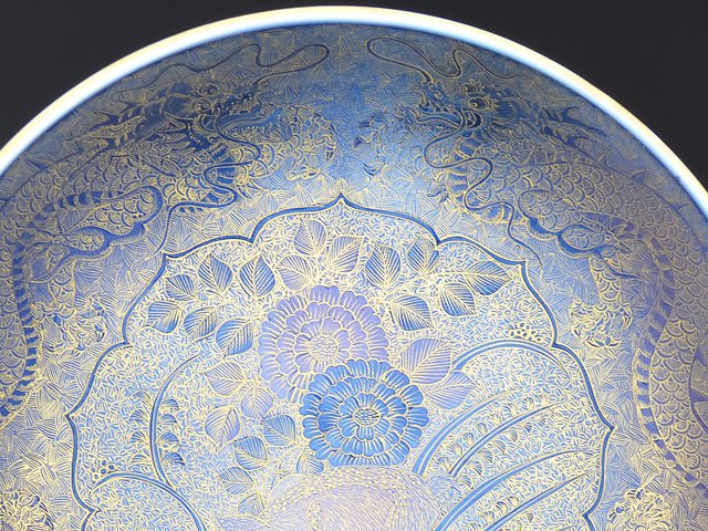 【有田焼】飾り絵皿(大)釉裏金彩鹿龍図