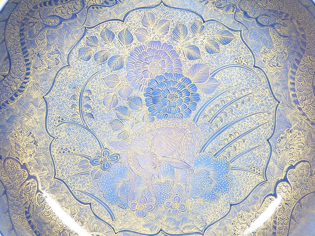 【有田焼】飾り絵皿(大)釉裏金彩鹿龍図