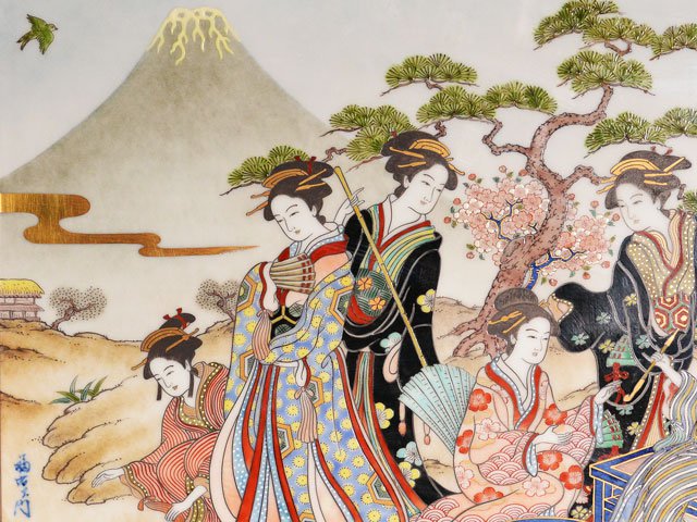 【献上手古伊万里焼】陶額 染錦本金元禄美人図