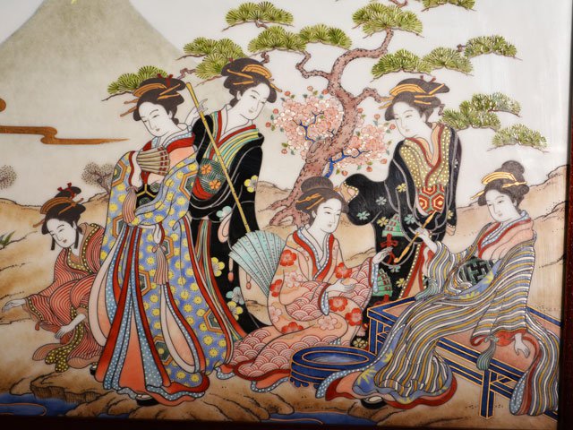 【献上手古伊万里焼】陶額 染錦本金元禄美人図