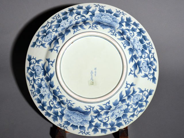 【献上手古伊万里焼】飾絵皿(特大)染錦本金孔雀絵