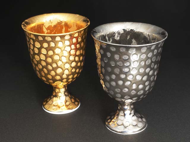 【有田焼】ワイングラス 染錦金彩・白金彩 富士山図