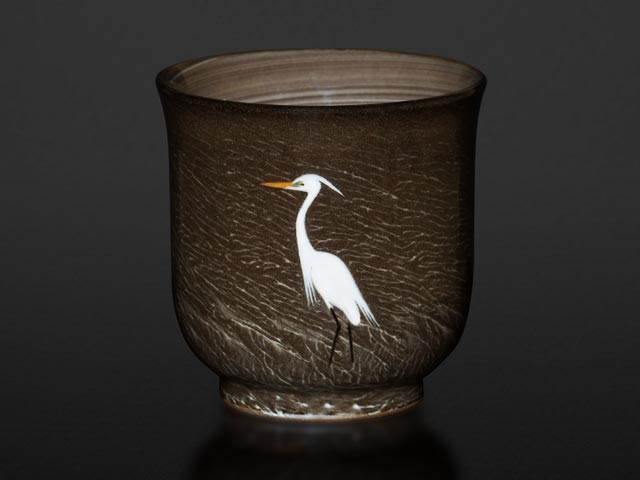 祖父や祖母へのプレゼント 夫婦湯呑 鷺図 15代臥牛作