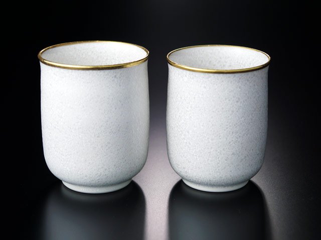 【有田焼】夫婦湯呑 白天目本金彩