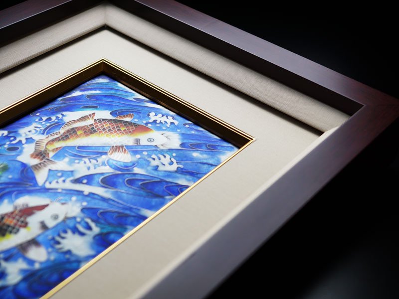 【京七宝】陶額 流水登り鯉