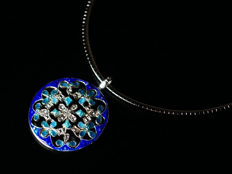 【京七宝】本銀ネックレス 青