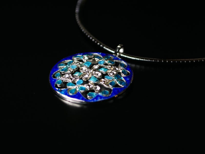 【京七宝】本銀ネックレス 青