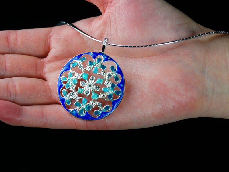 【京七宝】本銀ネックレス 青