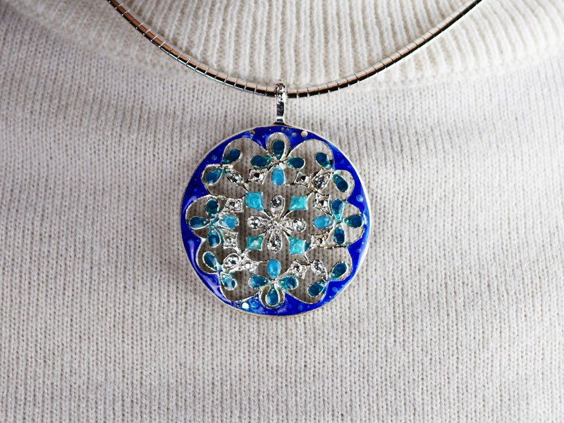 【京七宝】本銀ネックレス 青