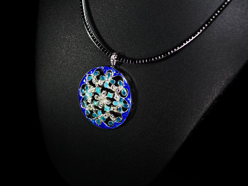 【京七宝】本銀ネックレス 青