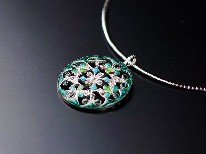 【京七宝】本銀ネックレス 緑