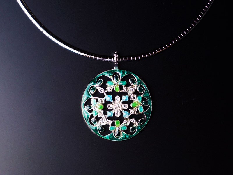 【京七宝】本銀ネックレス 緑