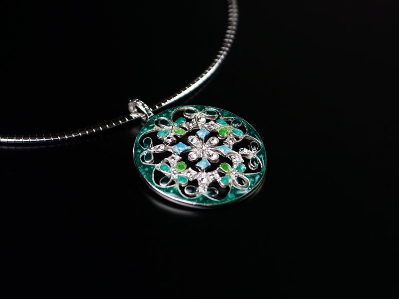 【京七宝】本銀ネックレス 緑