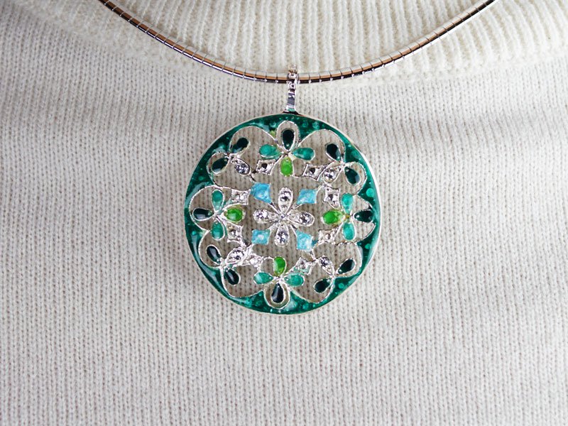 【京七宝】本銀ネックレス 緑